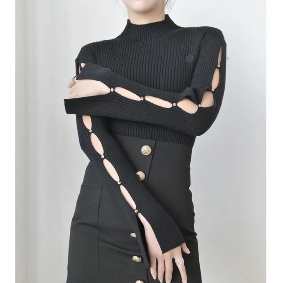 Black Sleeve Cutout Sweater